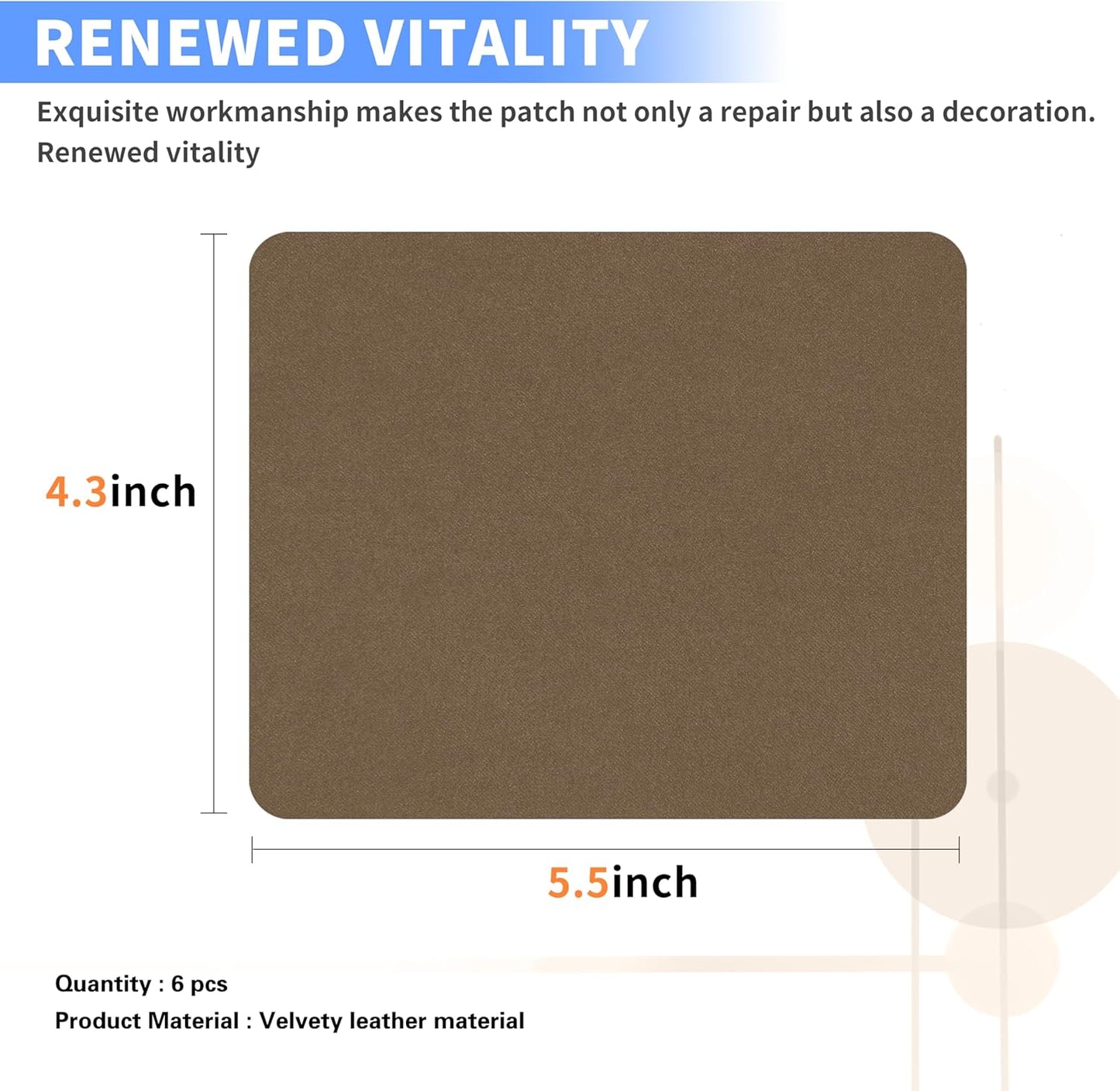 Azobur Sofa Repair Patch, 6 Piece Microfiber Patches, Self-Adhesive Patch Repair for Fabric Sofas, Luxurious Look, Quick Fix (Brown)