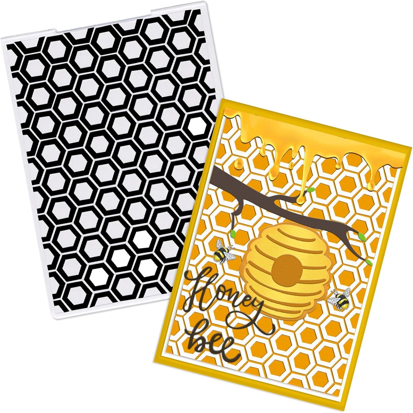Threetols 3-D Textured Impressions Embossing Folder, Honeycomb Background Embossing Folder for Card Making, Hexagon Frame DIY Plastic Scrapbooking Photo Album Card Paper DIY Craft Decor Template Mold