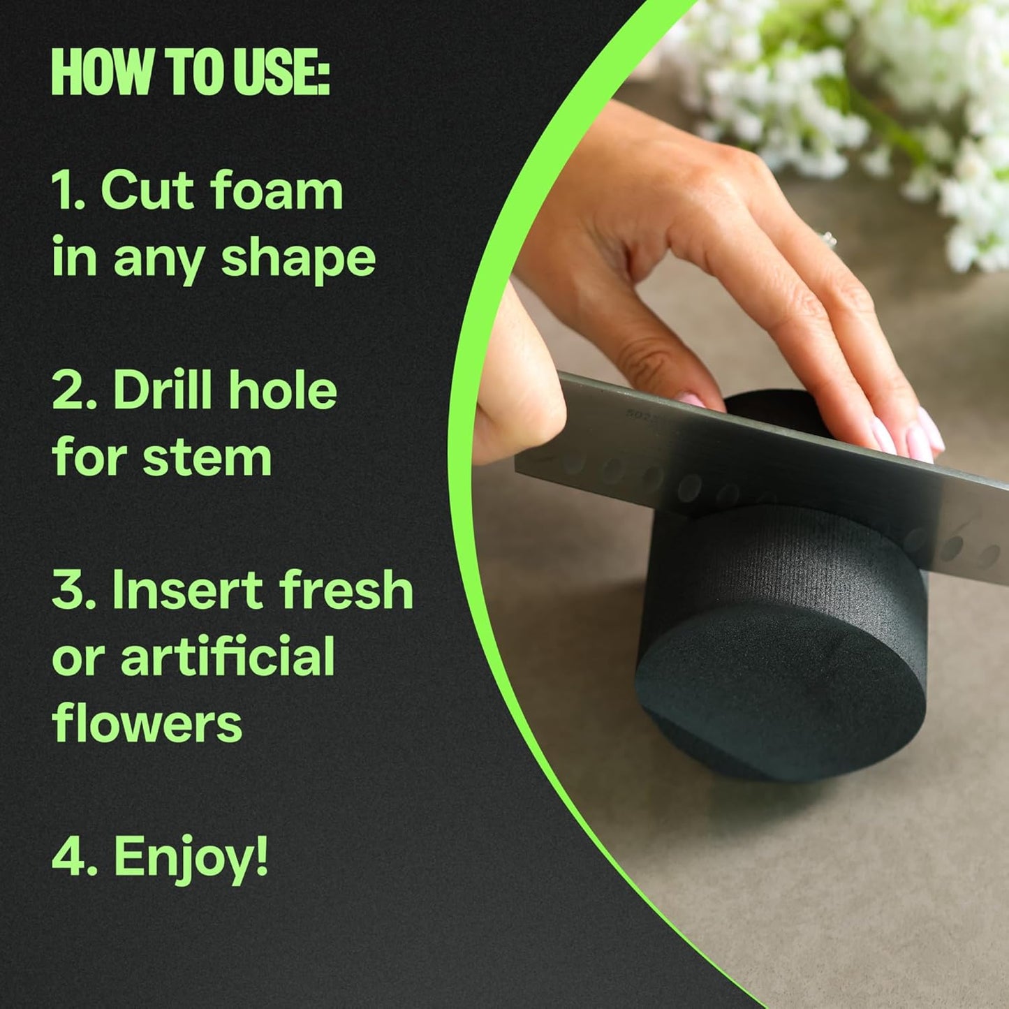 XCEL Floral Foam Blocks - Reusable, Weather Resistant Foam - Perfect for Fresh & Artificial Flower Arrangements, Crafts, Planter Boxes, Home Decor & More - 10-Pk, Black (3” x 3”, Round)