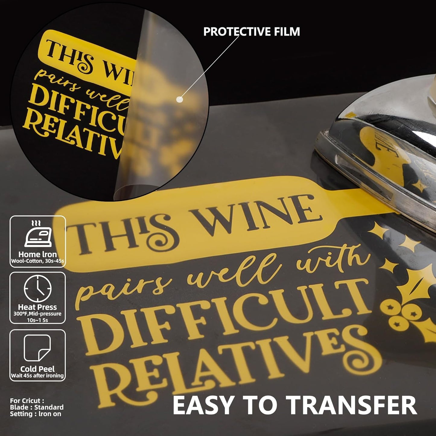 Guangyintong Yellow HTV Heat Transfer Vinyl Rolls, 12" X 100ft Iron on Vinyl PVC Adhesive for T-Shirt, Easy to Cut & Weed for DIY Design