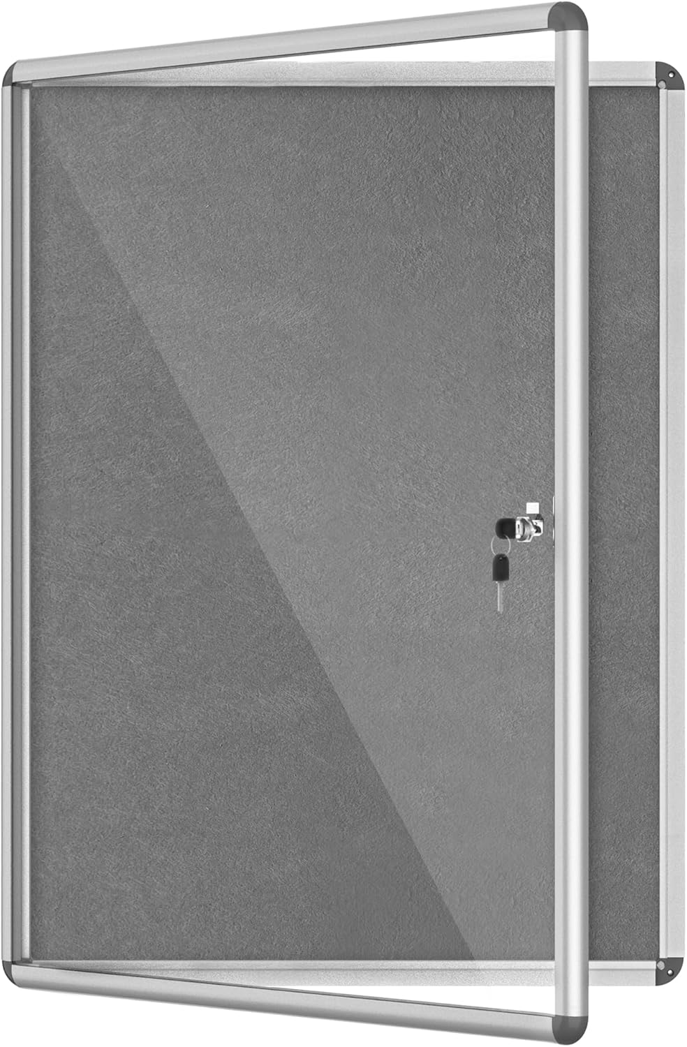 38"x28" Enclosed Bulletin Board, Lockable Weather-Resistant Aluminum Cork Noticeboard for School & Office, Silver Frame w/Grey Flet