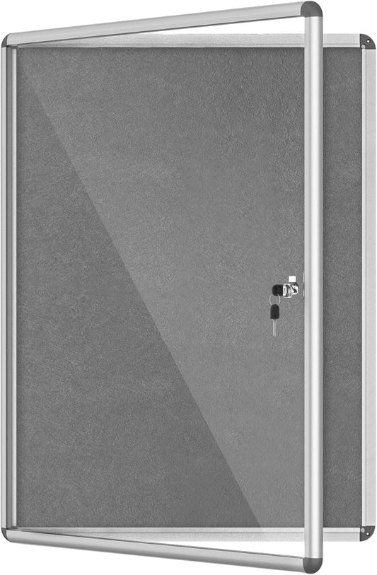 38"x28" Enclosed Bulletin Board, Lockable Weather-Resistant Aluminum Cork Noticeboard for School & Office, Silver Frame w/Grey Flet