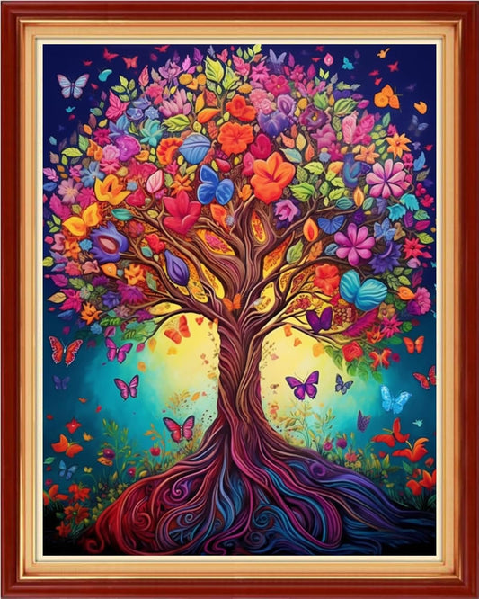 DMCVIVR Stamped Cross Stitch Kits for Adults Beginners Embroidery Kits 11CT Needlepoint Kits Cross Stitch Patterns Embroidery Patterns&Colorful Life Tree 16x20 inch