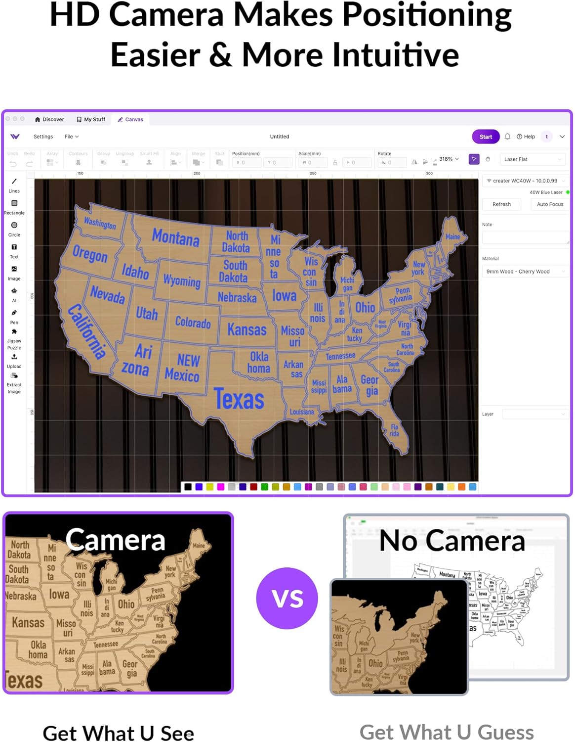 WECREAT Vision 20W Laser Engraver, with Smart HD Camera & Auto-Lifting, Desktop Diode Laser Engraver and Cutter Machine for Beginners Wood Acrylic Metal Leather DIY Gift Making
