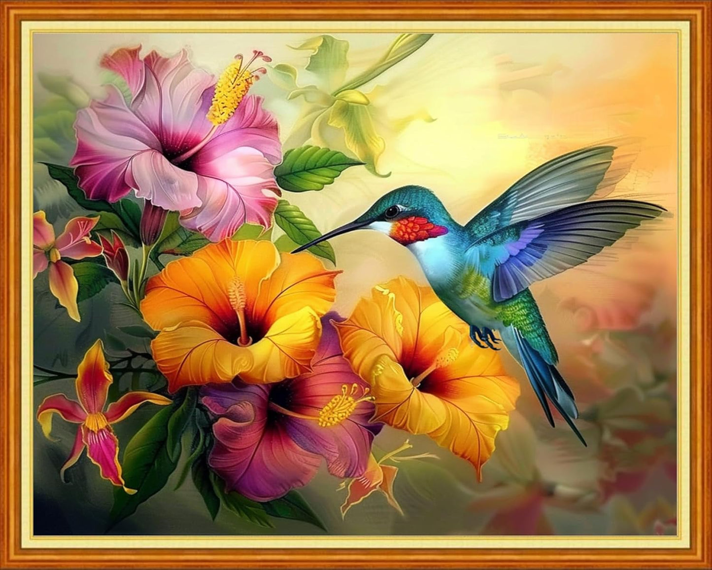 Dimensean Stamped Cross Stitch Kits Full Range of Embroidery Patterns Starter Kits for Beginners Adult or Kids DIY Cross Stitches Needlepoint Kits 11CT- Garden Hummingbird 16x20 inch