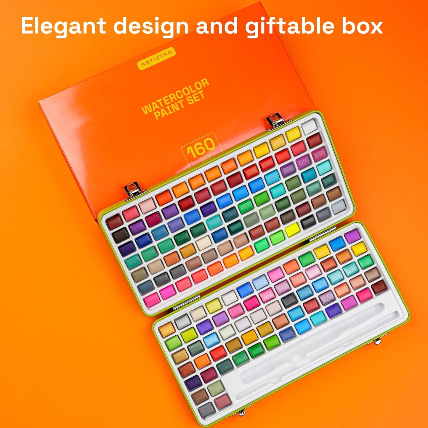 ARTISTRO Watercolor Paint Set 160 Colors - Vivid, Metallic & Neon, Portable Travel Set for Kids & Adults