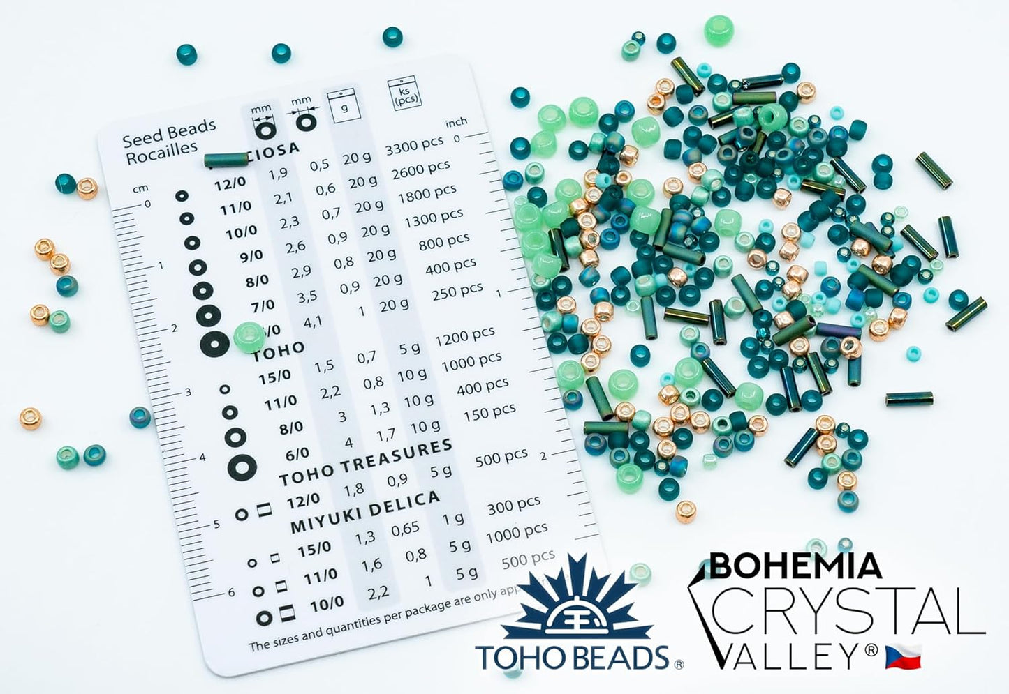 Bohemia Crystal Valley Czech Glass Beads & Japaneese TOHO Seed for Jewelry Making Set - 4 Gentle Distinct Colors Beads: Table Cut Flowers, Fire Polished Faceted 4mm, 2X Rocailles Mix Teal Pink Beige