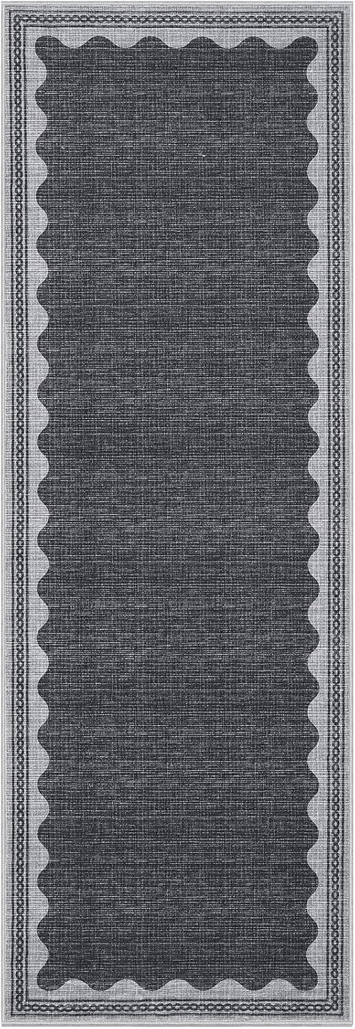 Scalloped Rug 2x6 Runners for Hallways, Solid Grey Runner Rugs Non Slip Scalloped Bath Runner, Washable Rug for Bedroom Girls, Mat for Kitchen Floor Soft Dorm Nursery Carpet for Bedside