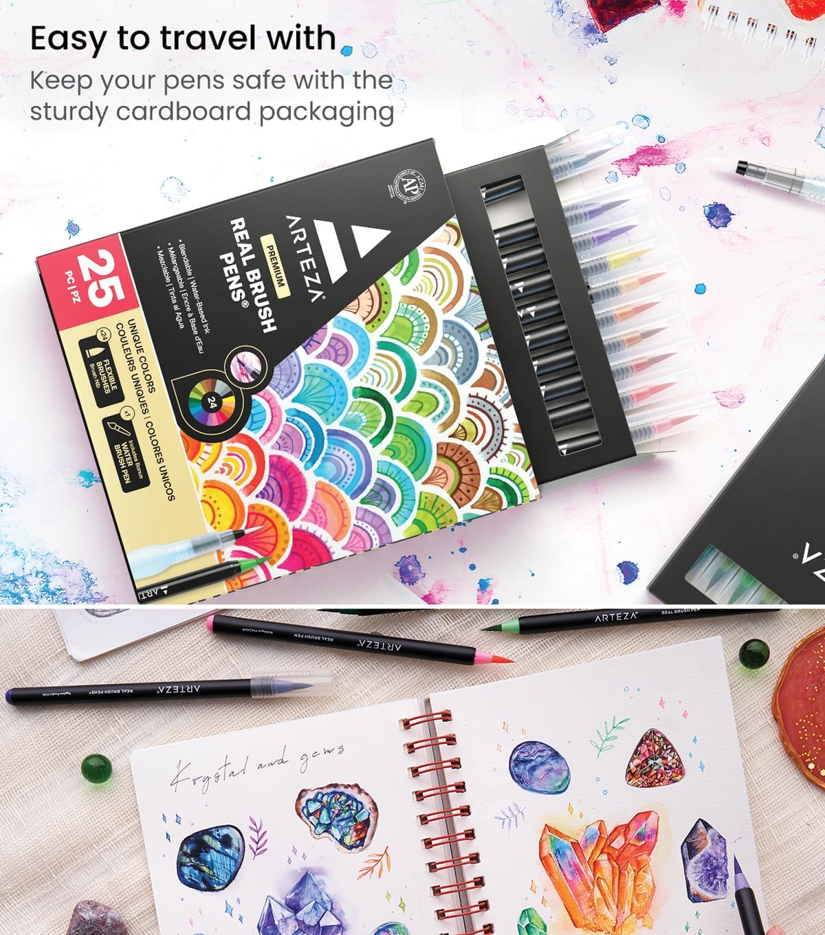 ARTEZA Watercolor Paint Pens, 24 Watercolor Brush Pens with Flexible Nylon Brush Tips, Paint Markers for Artists, and Beginners