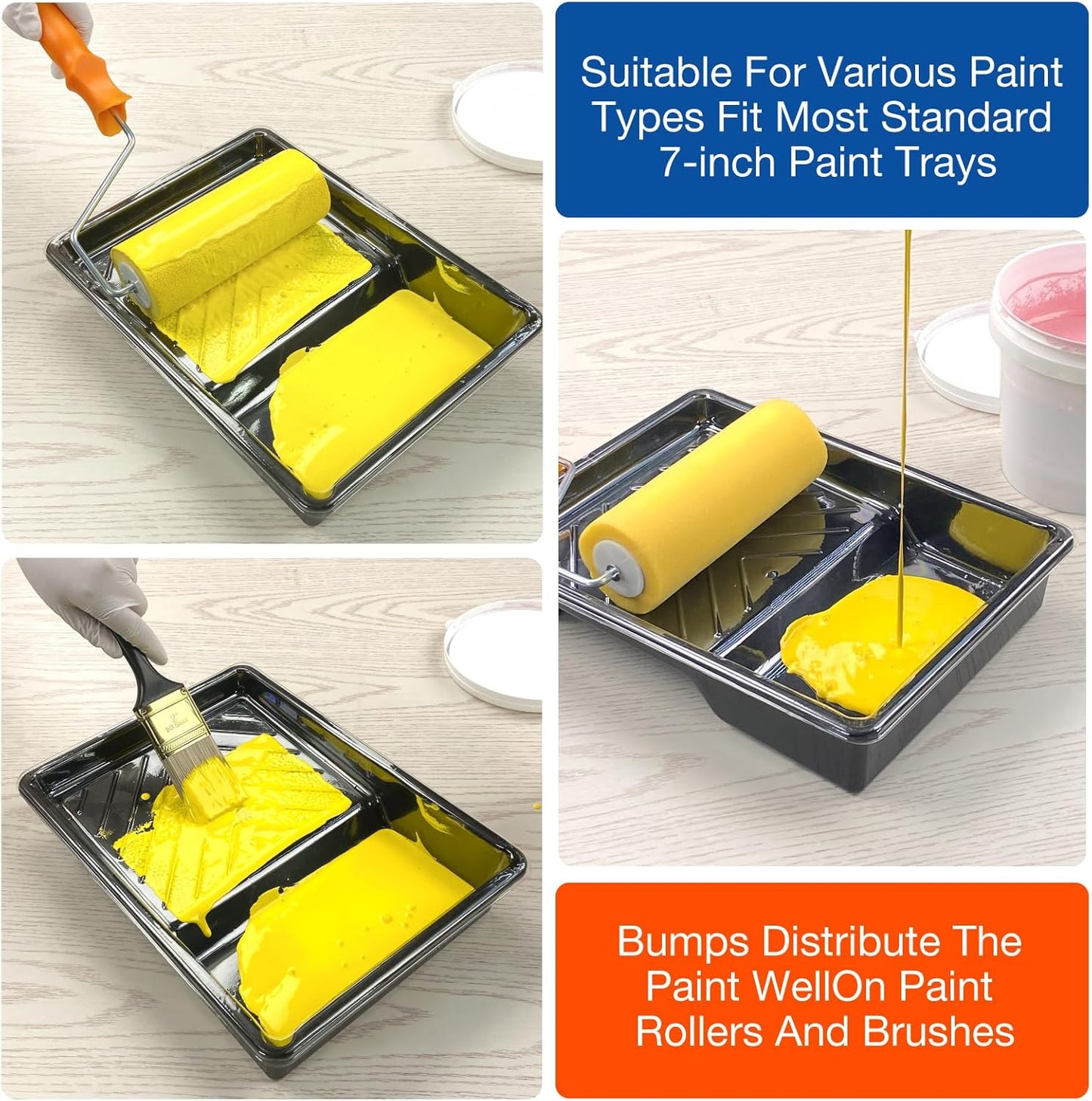 Great Andrew 4 Pack Paint Tray Liners 7 Inch, 2 PC Sturdy Plastic Tray with 2 PCS Disposable Paint Tray Liners, Paint Roller Trays, Paint Pan Liners for DIY Painting Projects, Walls, Furniture