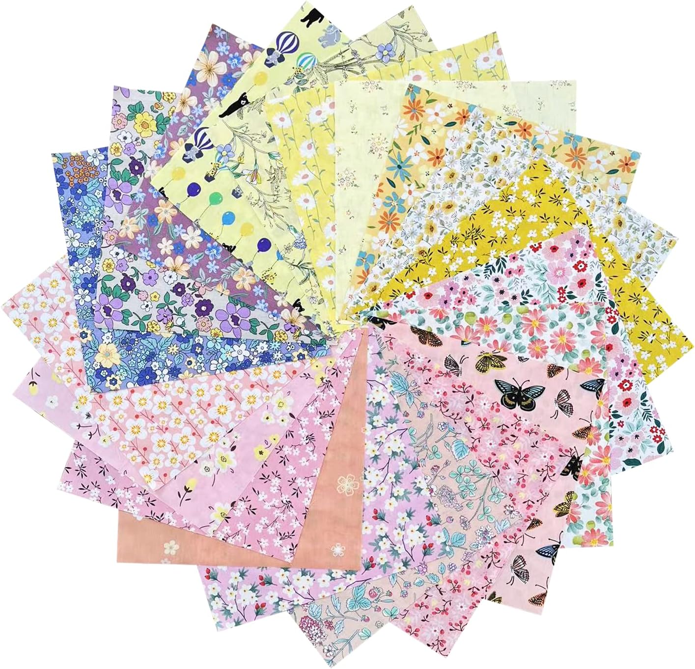 HANPATQUI 200PCS 4 x 4 inch Floral 100% Cotton Fat Quarters Fabric for Sewing and Quilting Bundles Precut Fabric Square for DIY Craft Patchwork