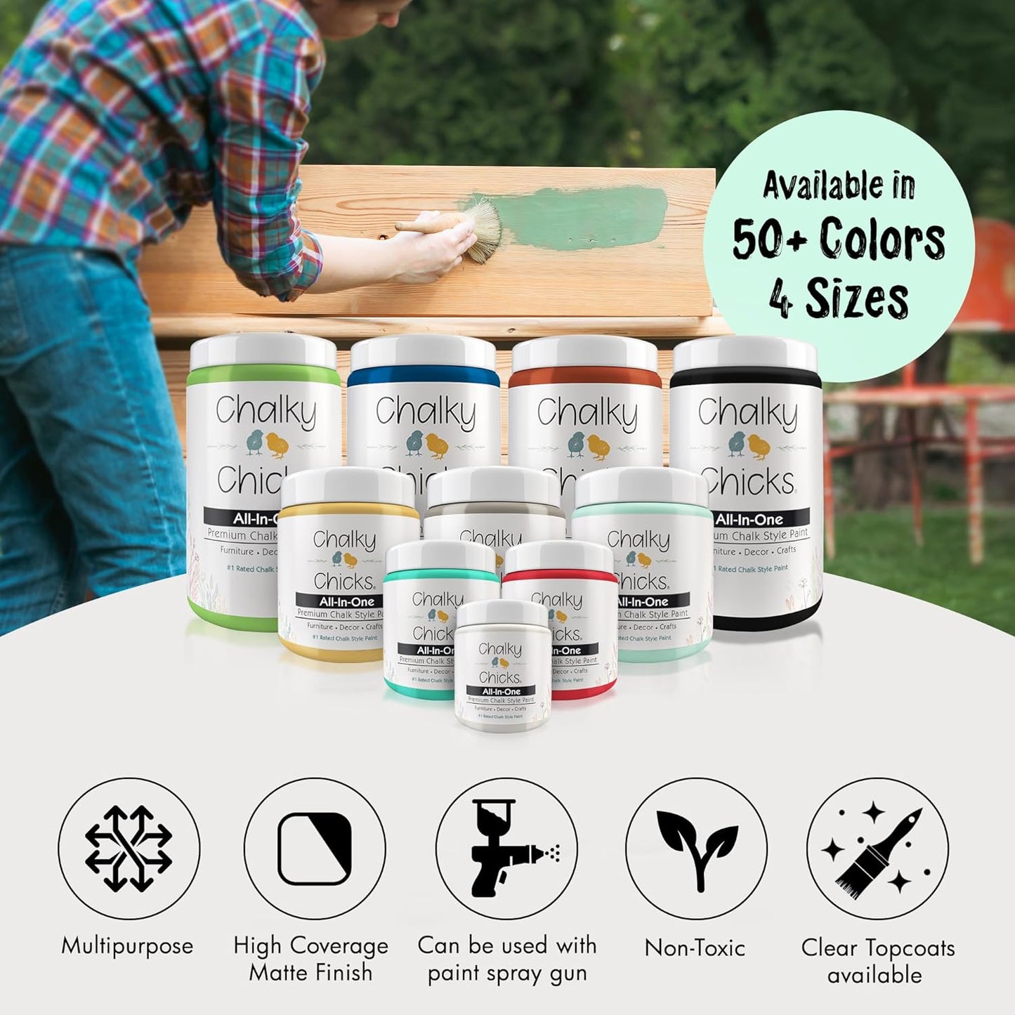 Chalky Chicks All-in-One Chalk Paint for Furniture or Cabinet - 8 Fl Oz - Matte Finish Wintergreen (Mint) for Metal, Wood Furniture Paint - No Sanding All-in-One for Home Decor & Crafts, USA Made