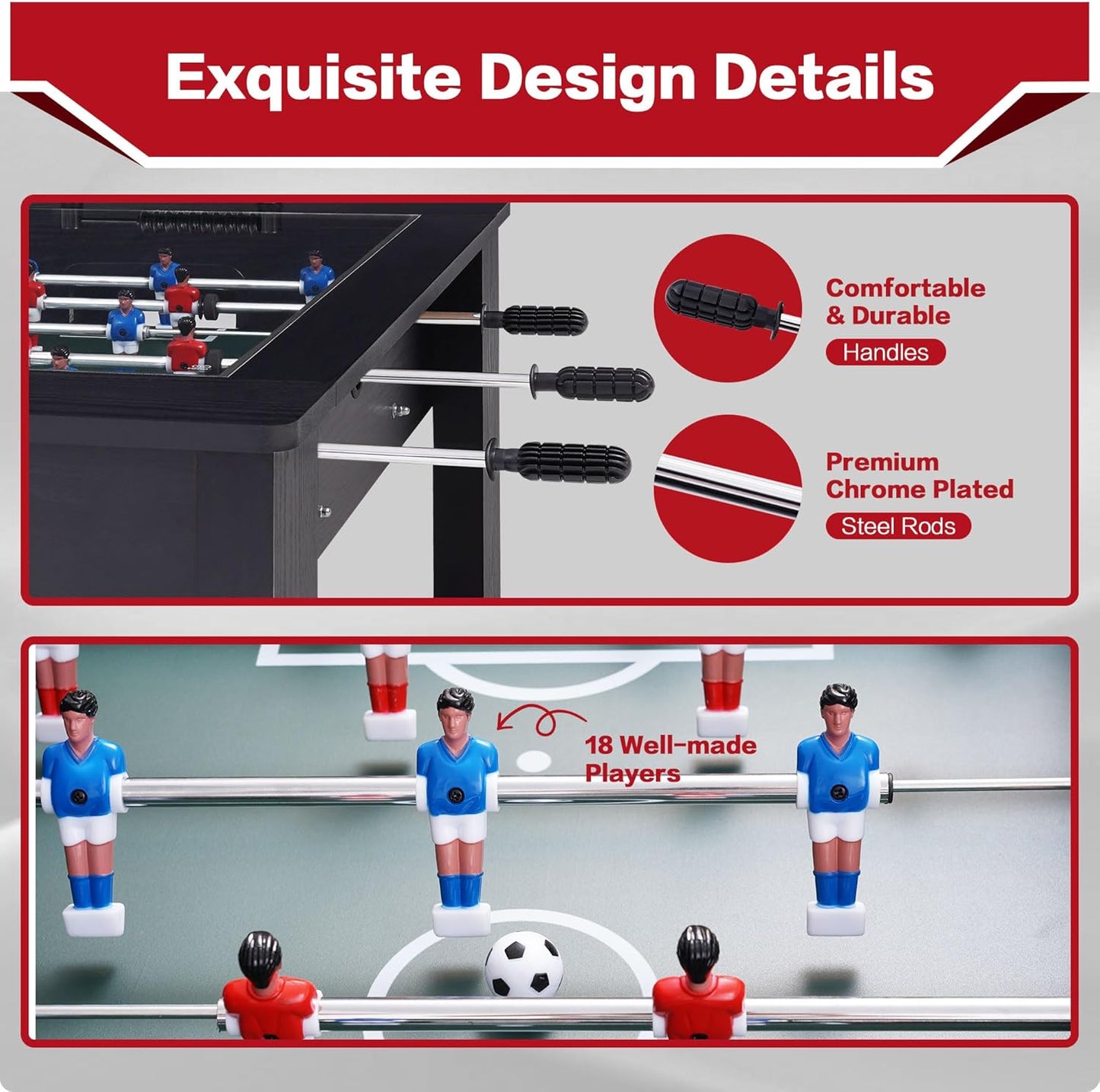 Foosball Coffee Table, 42" Soccer Game Table with Tempered Glass, Modern Game Table with 2 Balls for Adults, Kids, Home, Indoor Family Living Room