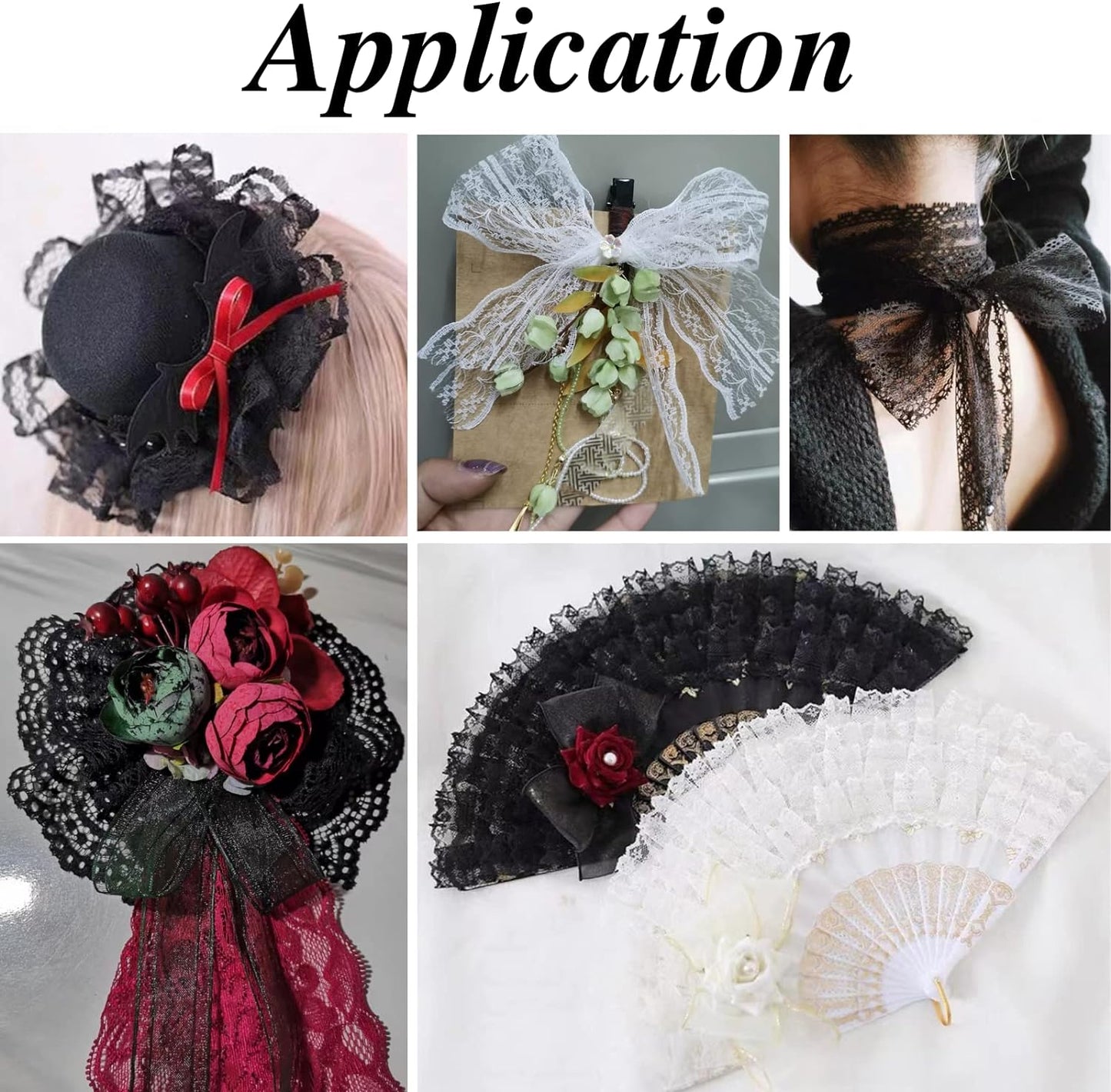 Black Lace Trim 20 Yards Sewing Lace Ribbon for Crafts Bridal Wedding Decorations, Bouquet and Gift Packaging