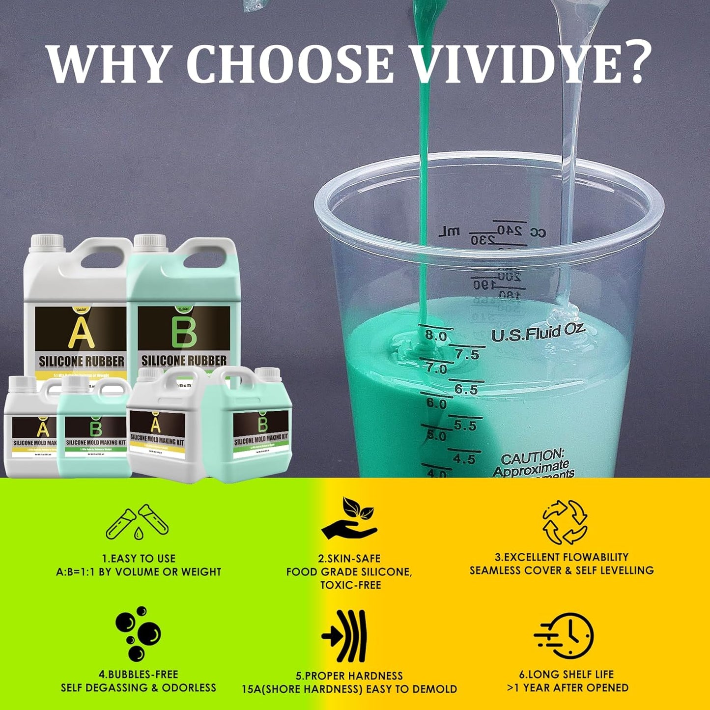 Silicone Molds Making Kit 100oz, Super Elastic 15A Silicone Rubber for DIY Mold Making, Silicone 1:1 Mixing Ratio Fast Curing Green Silicone Mold Kit for Casting Resin Molds/Candle Molds/Soap Molds