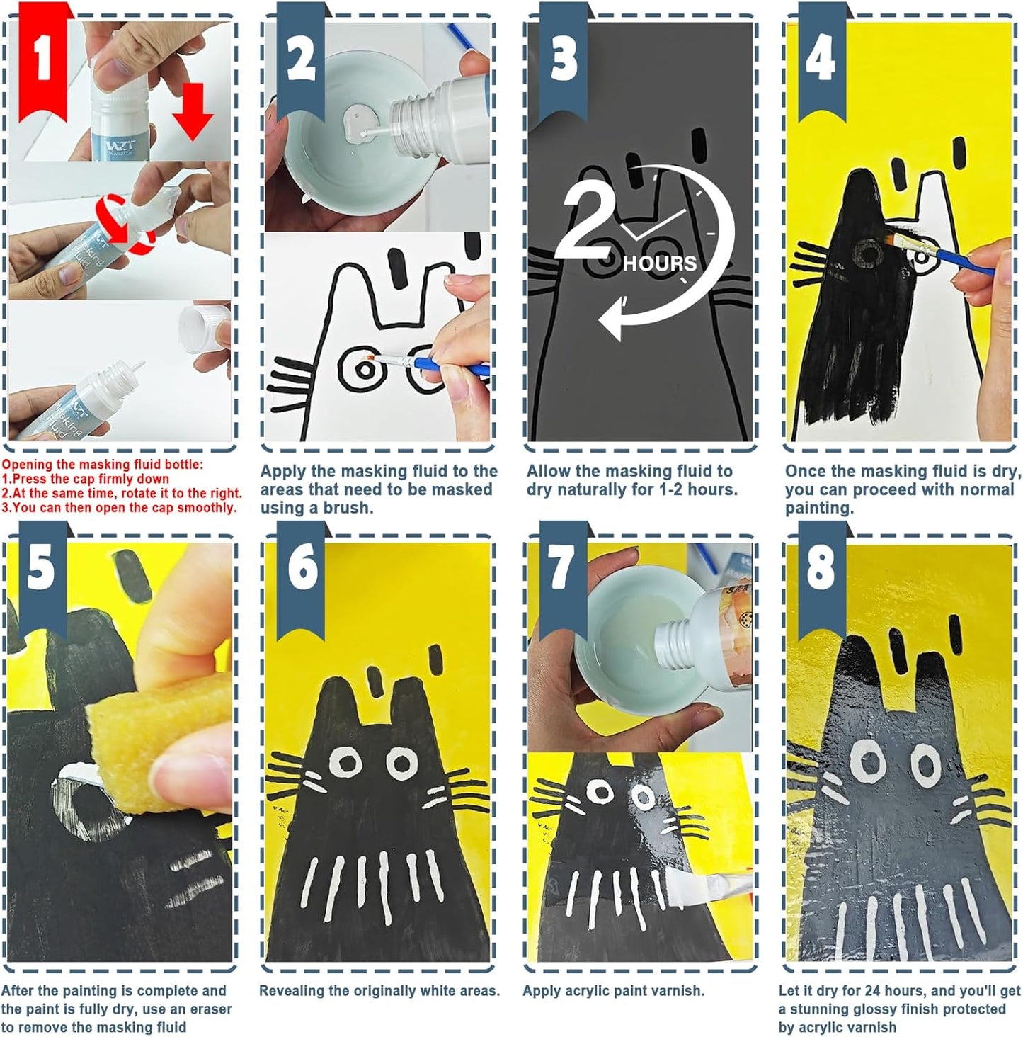 Art Masking Fluid for Watercolor Painting and Gloss Varnish for Acrylic Painting,Watercolor Masking Fluid Prevents Paint from Adhering to The Masking Area,Easily Removable, Leaving No Residue