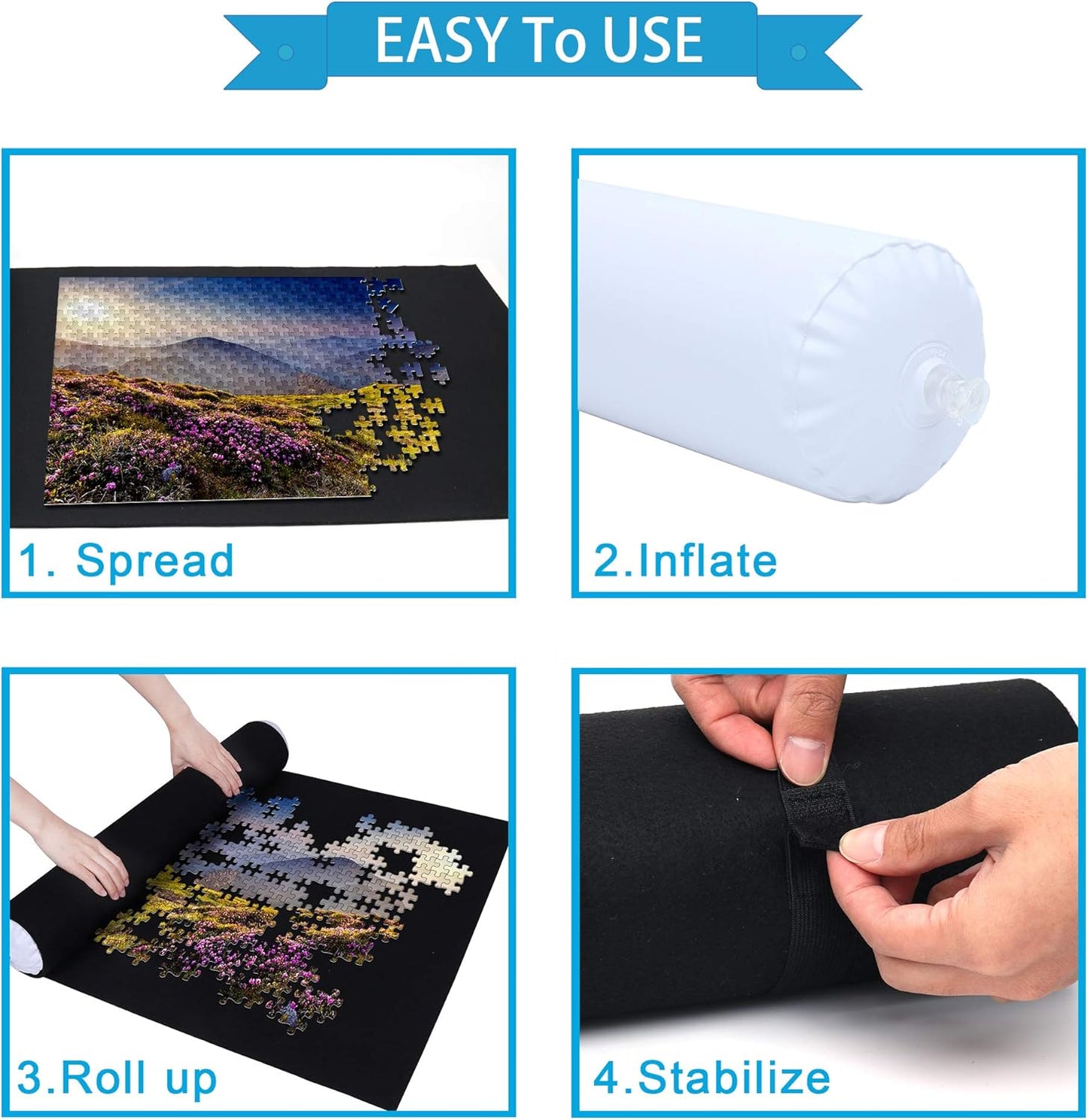 Becko US Puzzle Mat Roll Up with Drawstring Storage Bag, Felt Rollup Mat for Easy Transport & Storage, Portable Puzzle Board Puzzles Saver Keeper for Jigsaw Puzzles Up to 1500 Pieces