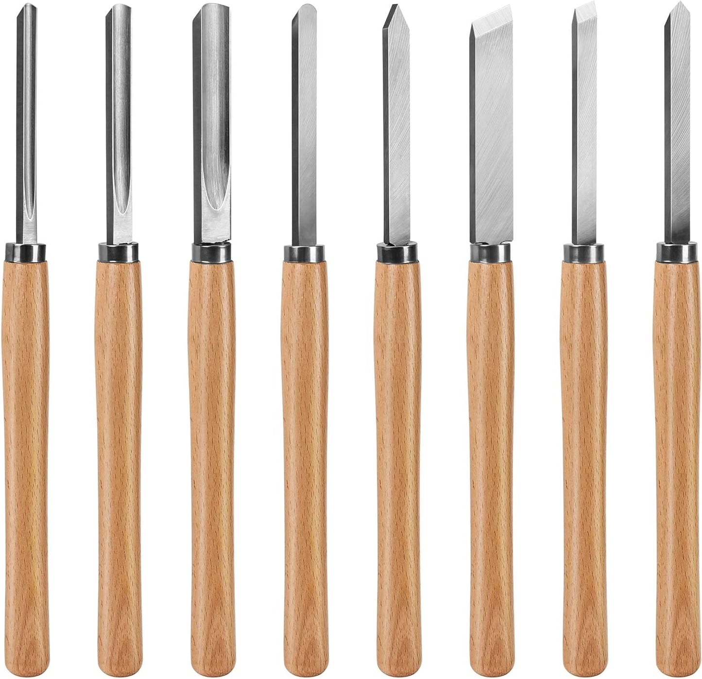 HAUTMEC Professional Wood Turning Chisel 8 pcs Set, Lathe Chisel Set with 2 Skew 1 Spear Point 1 Parting 1 Round Nose & 3 Gouge Tools for Beginners, Hobbyists and Professionals HT0237-WW