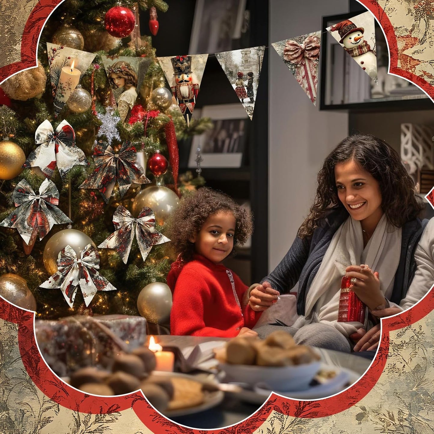 Ganeen 60 Pcs 10 x 10 Inch Vintage Christmas Quilting Fabric Squares Santa Snowman Fat Patchwork Precut Strips Watercolor Nutcracker Fabric Bundles for Winter Xmas DIY Craft Sewing Handmade Material