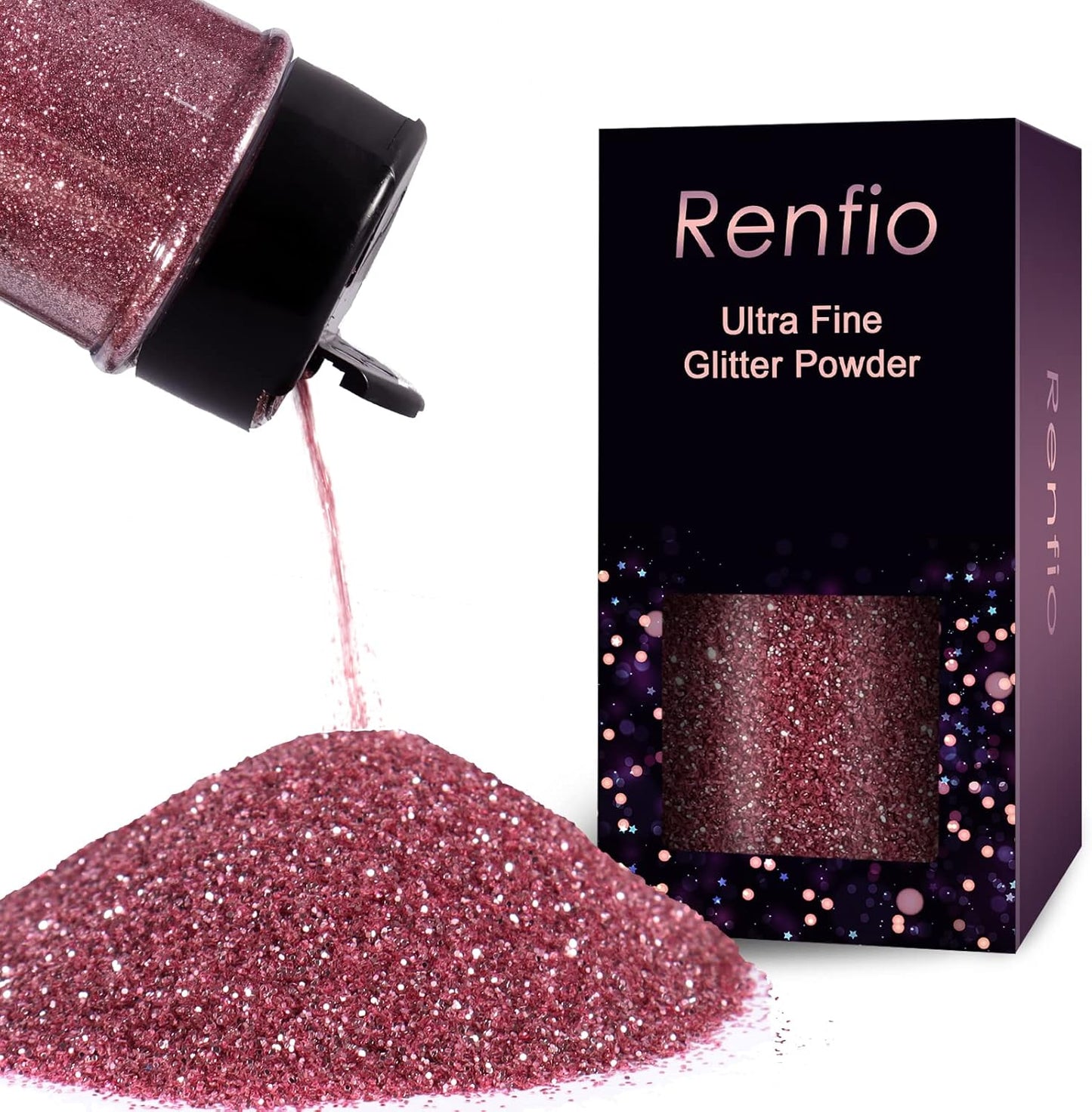 Renfio Ultra Fine Glitter Powder Metallic Resin Glitter 2.11 Oz (60g) PET Flakes Crafts Sequins 1/128" 0.008" 0.2mm Epoxy Chips Flakes for Tumblers Slime Decoration - Hawthorn Rose