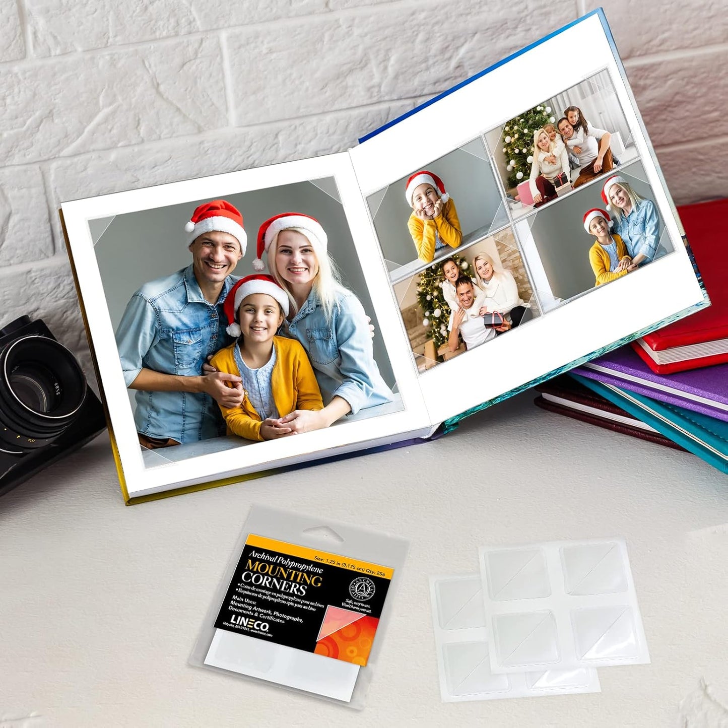 Lineco Acid-Free Archival Polypropylene Mounting Corners, Self Adhesive and Pressure Sensitive, 1.25", for Artwork Pictures and Documents (Qty:256)