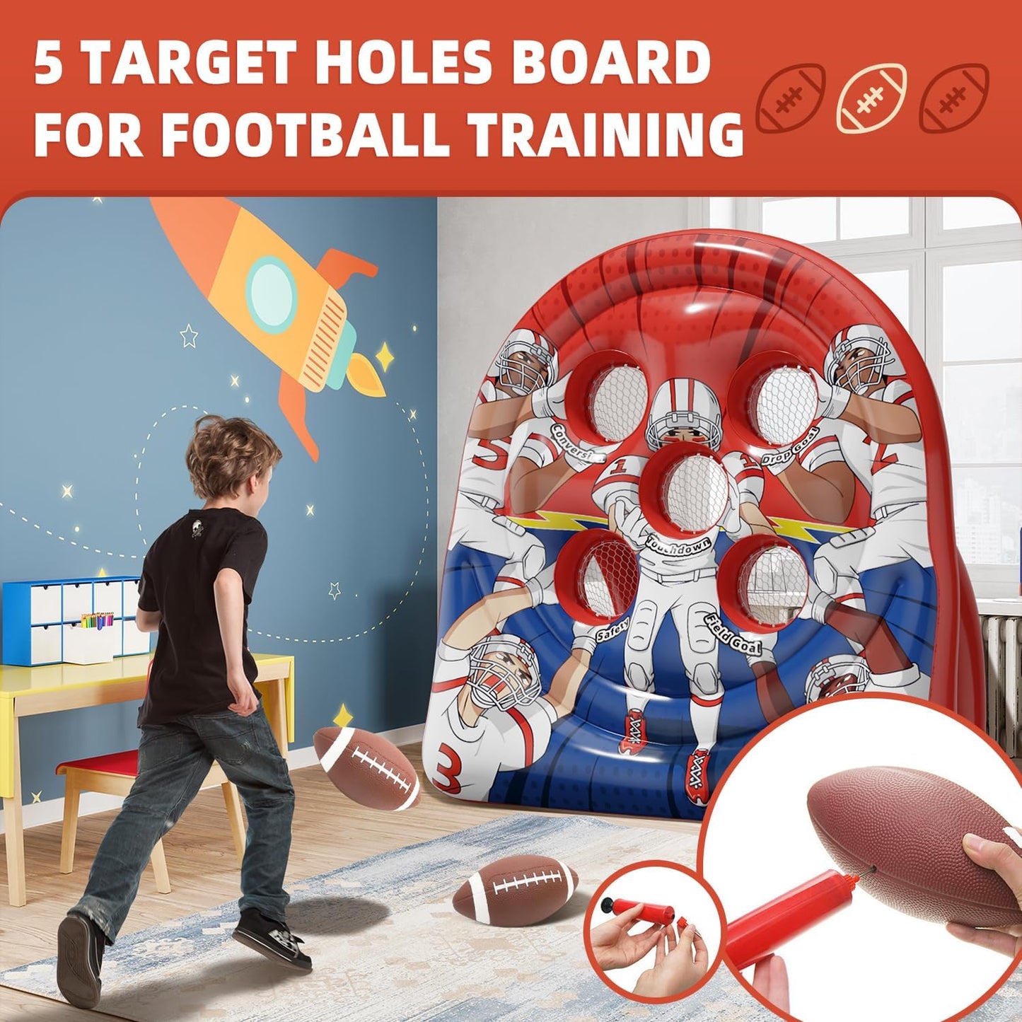6Ft Football Target Toss Game - Inflatable Football Throwing Target Toy for Kids - Carnival Party Games