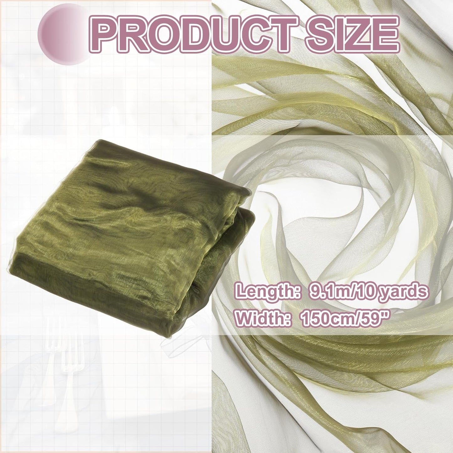 MECCANIXITY Iridescent Sheer Organza Fabric, 10 Yards x 59 Inches Solid Holographic Shiny Fabric Organza Cloth for Wedding, Curtains, Costume, Photo Background, Gradient Black Yellow