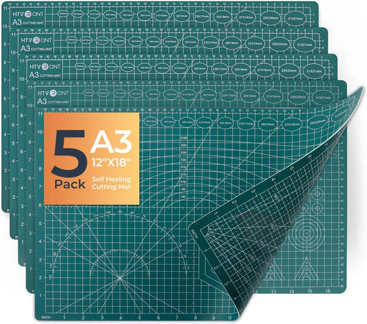 HTVRONT 5 Packs Self Healing Cutting Mat- 12" x 18” Double-Sided Cutting Mats for Crafts, A3 High-Density Sewing Mat with Grid for Fabric Quilting Modeling Hobby Scrapbooking Project
