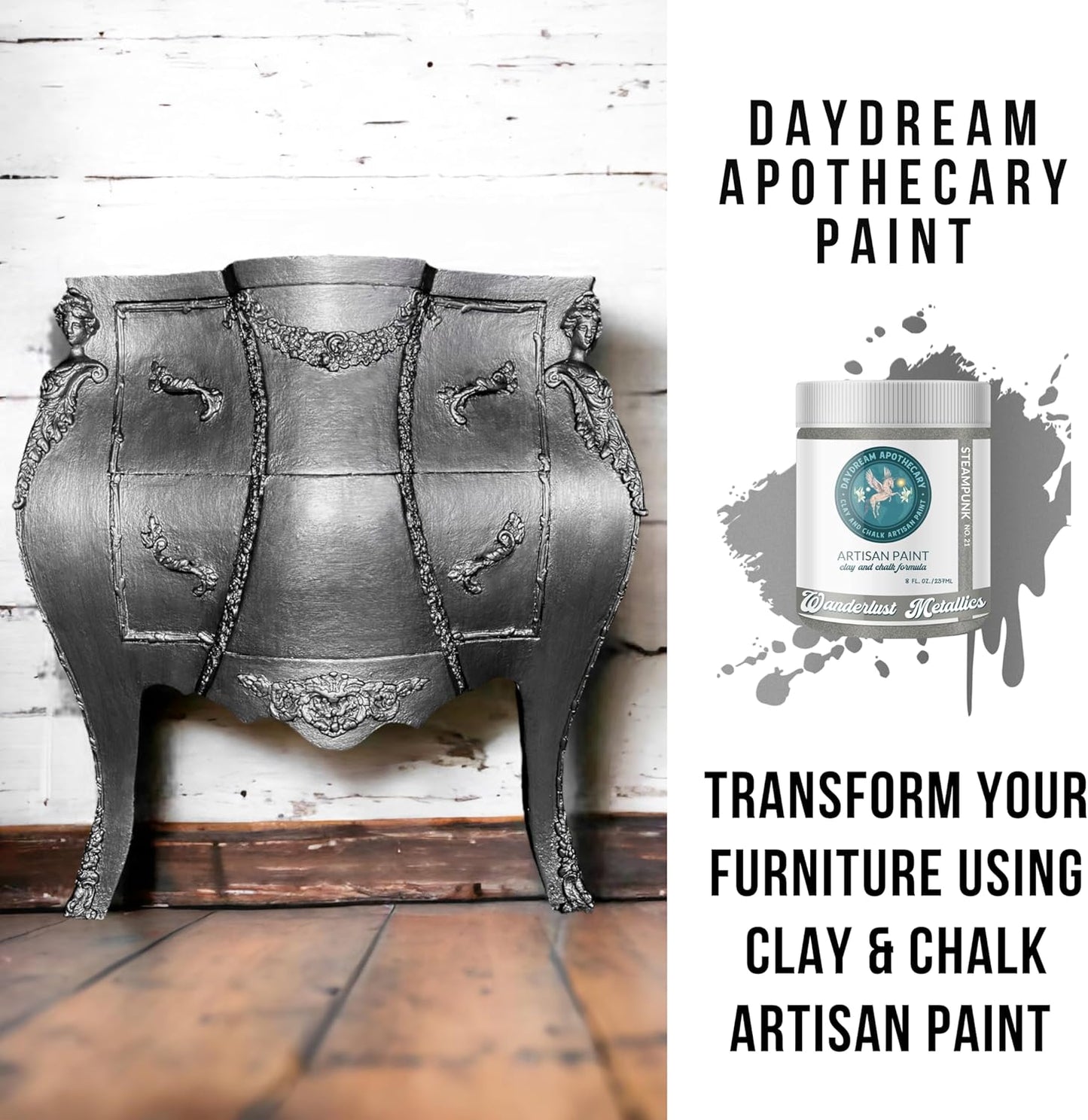 Daydream Apothecary Premium Chalk Style Paint for Furniture, Home Décor, Wood, DIY Interior Projects, Quick Dry, No Prep or Prime Needed, Matte Dark Grey - 8oz