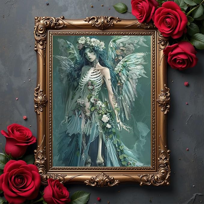 AUKVLZS Diamond Painting DIY Fun Wall Art Decor, Great Gift for Craft Lovers (12x16 inch Warm Bedroom Decor Living Room Decoration) Japanese Skeleton Woman Diamond Painting Kits