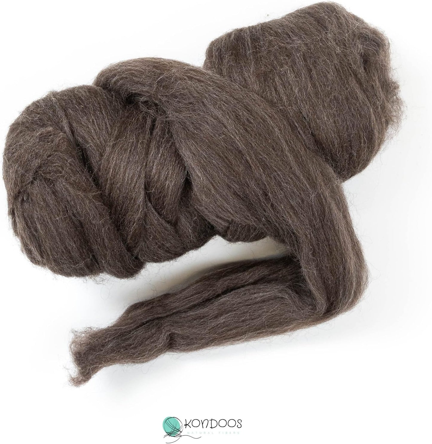 Kondoos Natural Wool roving, 8 OZ. Best for Needle Felting, handcrafts and Spinning. Natural Colours, un-Dyed. (Brown Mocha, 8 oz)