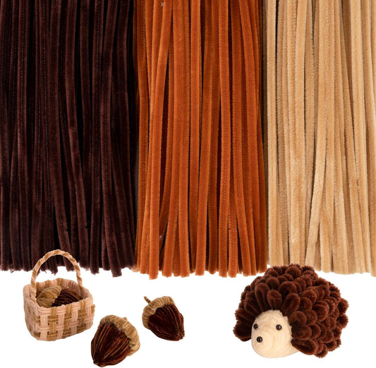 Caydo 300 Pieces Brown Pipe Cleaners, Thick Fluffy Chenille Stems, Pipe Cleaner Crafts for Arts & Crafts, Perfect for Making Animals, Flowers, and Festive Decorations