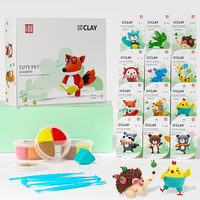 Air Dry Clay for Kids - Modeling Clay Kits, Ultra Light & Soft, Safe & Non-Toxic, 12 Boxes DIY Model Magic Clay with Sculpting Tools & Tutorials, Individual Packs, Creative Art Crafts Toys Gifts