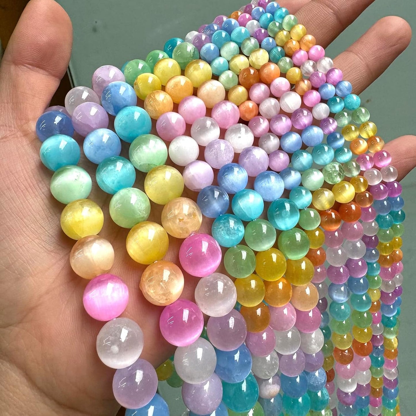 36PCS 10MM Natural Stone Colorful Selenite Gypsum Beads Round Loose Beads for Jewelry Making DIY Bracelet Necklace Accessories 15" Energy Healing Power Stone Beads