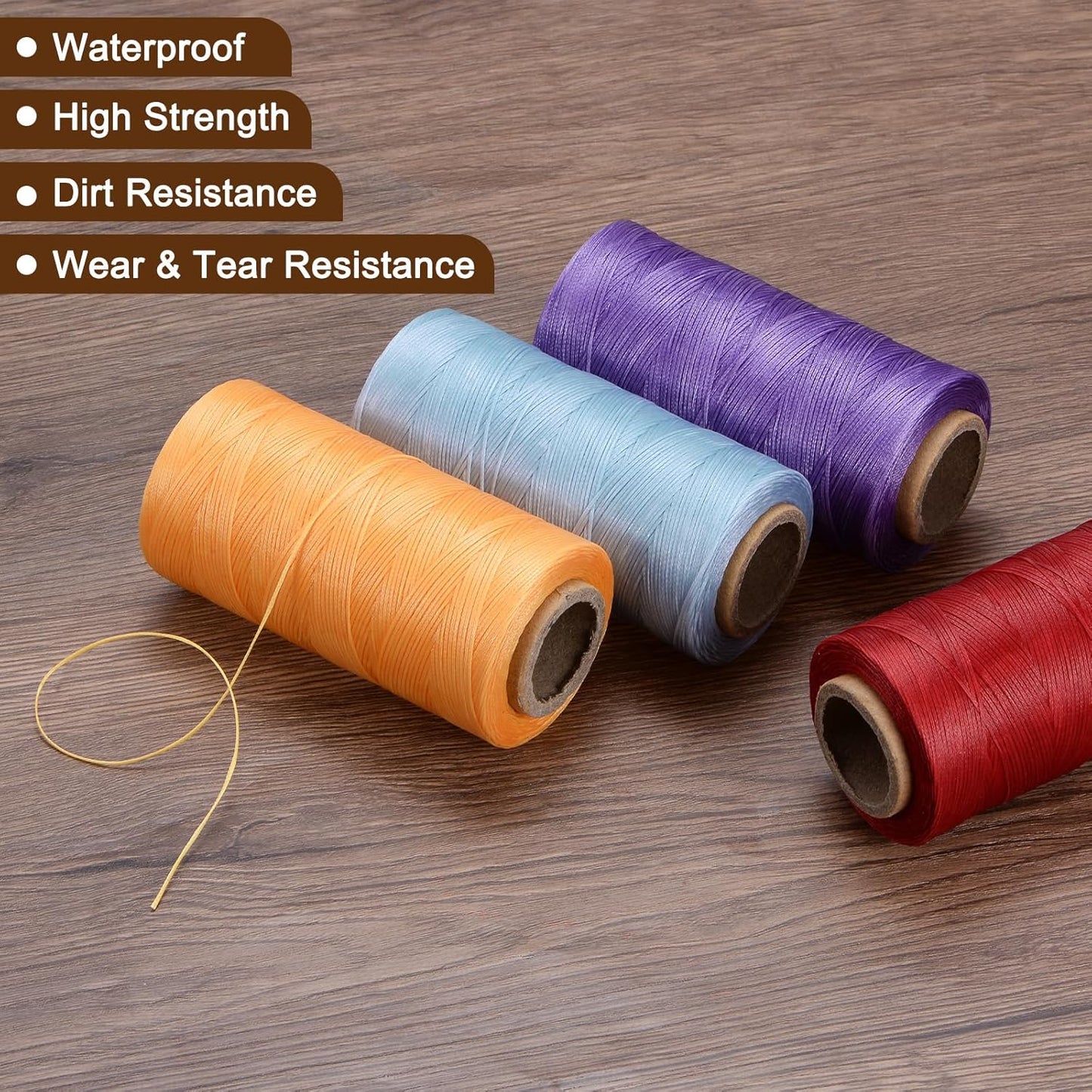 uxcell Leather Sewing Waxed Thread, 284 Yards / 260m 0.8mm 150D Flat Polyester All-Purpose Threads for Leather Crafts, Bookbinding, Light Brown