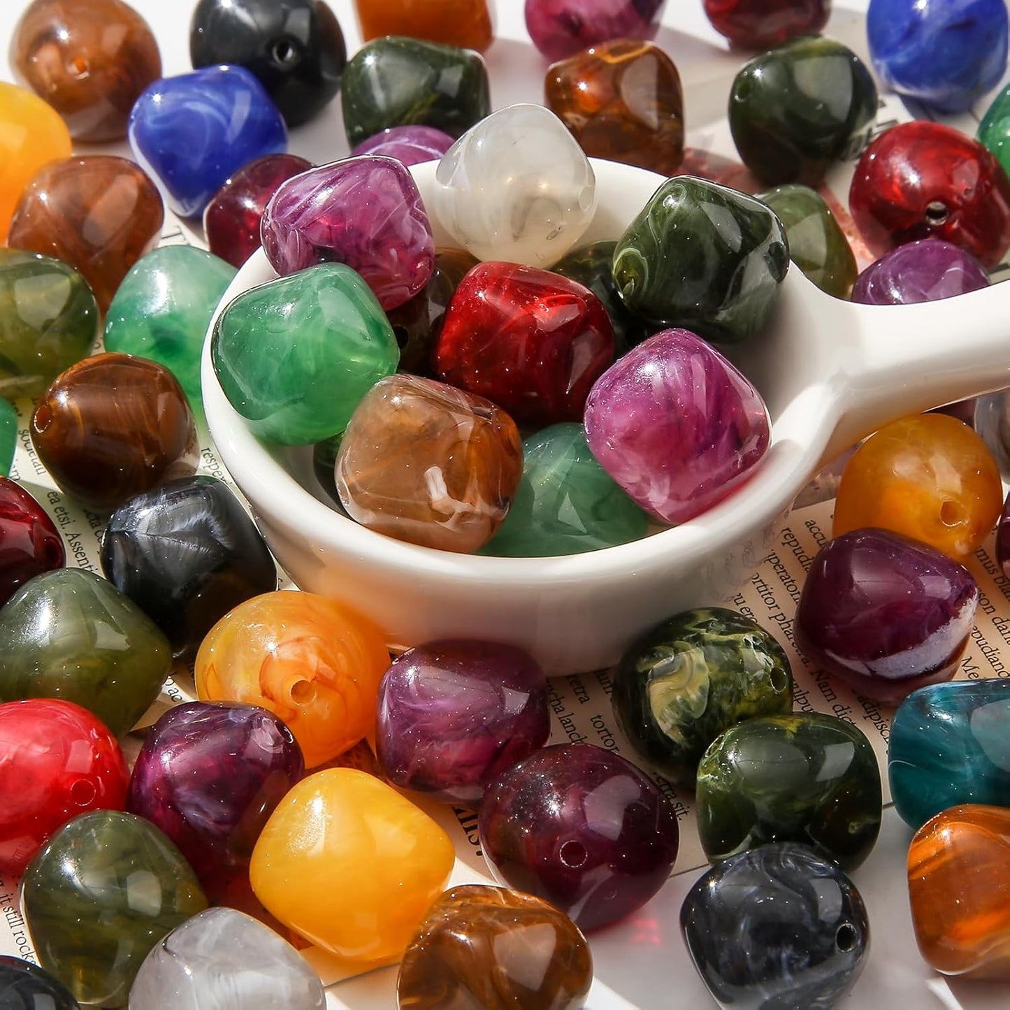 80pcs Acrylic Beads Large Imitation Marble Bead Vintage Colors Beads for Jewelry Making Bracelet Necklace Craft Making Supplies(18 * 19deep Color)