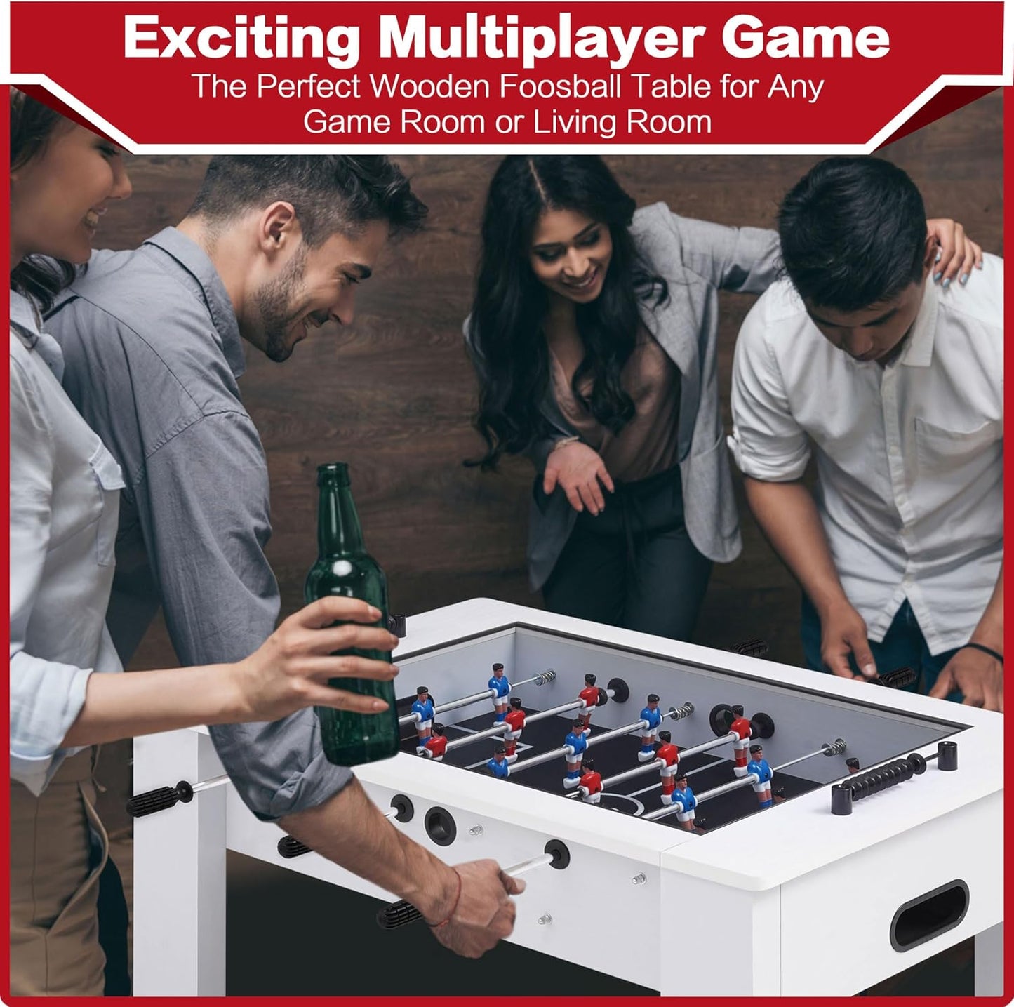 Foosball Coffee Table, 42" Soccer Game Table with Tempered Glass, Modern Game Table with 2 Balls for Adults, Kids, Home, Indoor Family Living Room