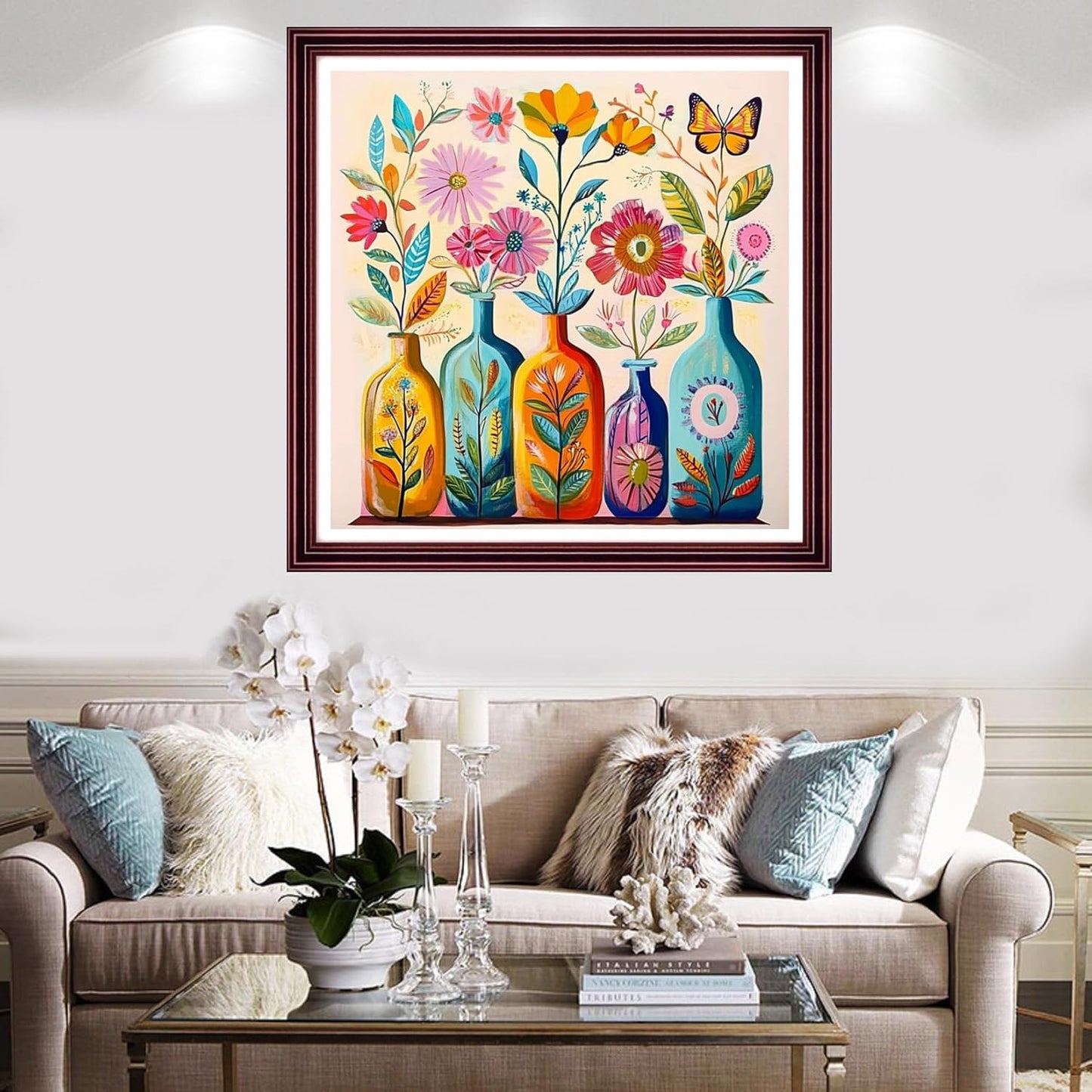 Redxing Stamped Cross Stitch Kits Full Range of Embroidery Starter Kits- Needlepoint Counted Cross Stitch Kits for Beginner Adults 11CT Printed Embroidery Kit-Colorful Flower vase 18x18 inch