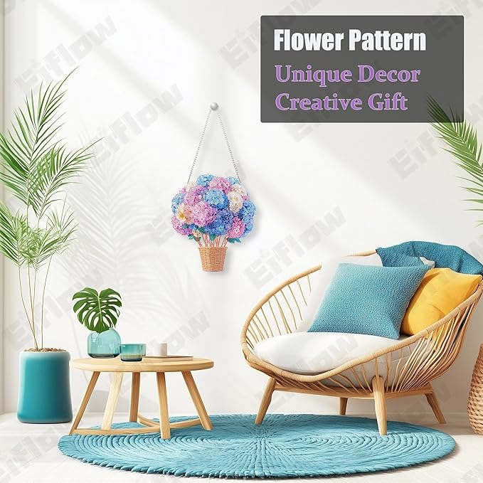 Eiflow Acrylic Diamond Art Hanging Kit for Adults Hydrangea Flower Balloon, DIY Diamonds Painting Door Hanger Board Kit, Special Crystal Diamond Art Painting Pendant Ornament