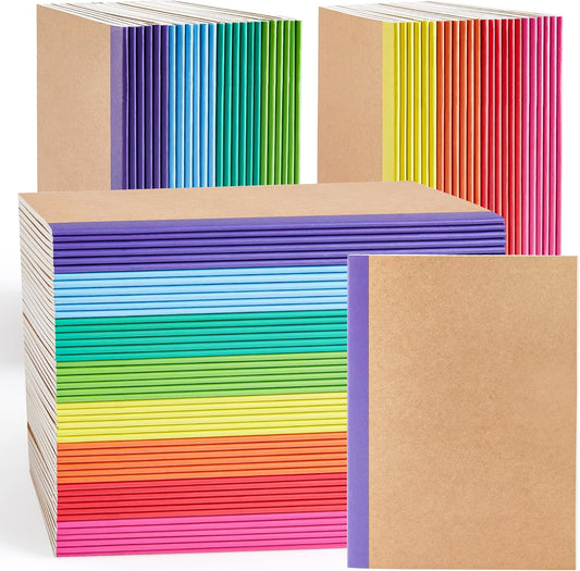 feela 96 Pack Composition Notebooks Bulk, Kraft Cover Lined Blank College Ruled Composition Travel Journals with Rainbow Spines For Women Students Business, 60 Pages, 8.3”x 5.5”, A5, 8 Colors