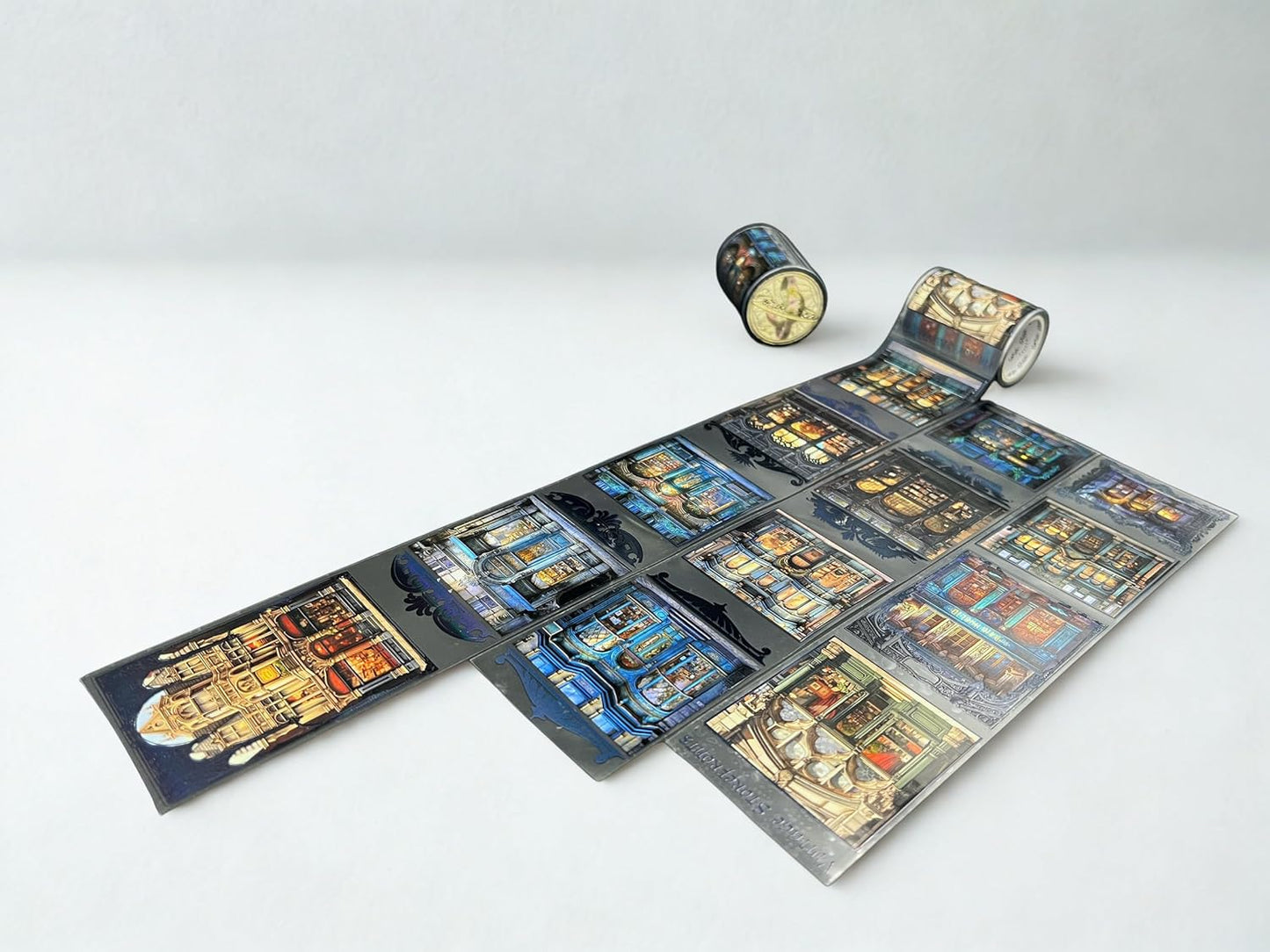 Victorian Storefronts Transparent Washi Tape 6x5 cm – Decorative Scrapbooking Craft Adhesive Roll with Vintage Architecture, Antique Building Illustration for Journals, Planners, Cards & DIY Projects