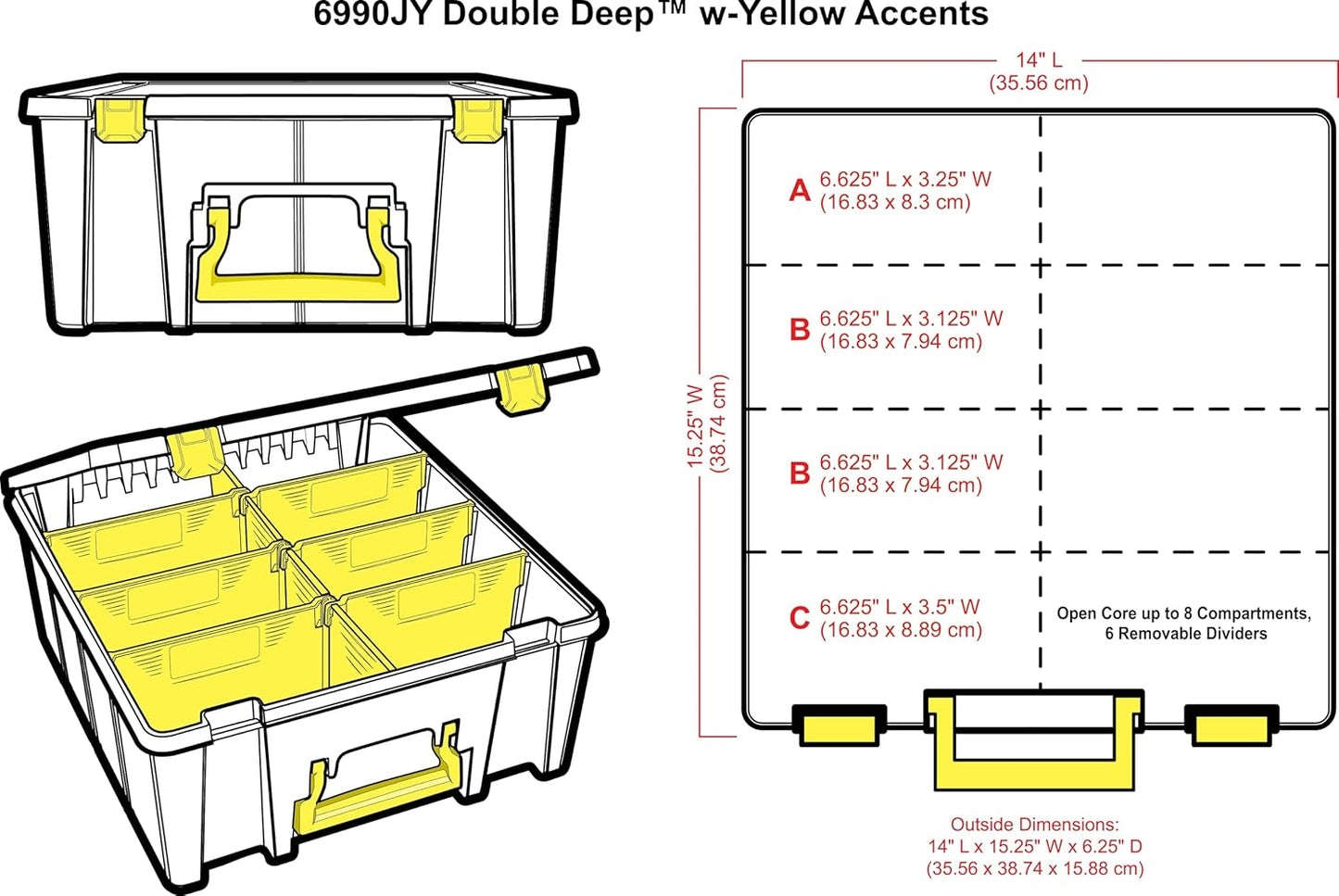 ArtBin 6990JY Super Satchel Double Deep Compartment Box - Art Storage with 8 Removable Compartments, Smart Closure for Craft Supplies (Yellow- Pack of 1)