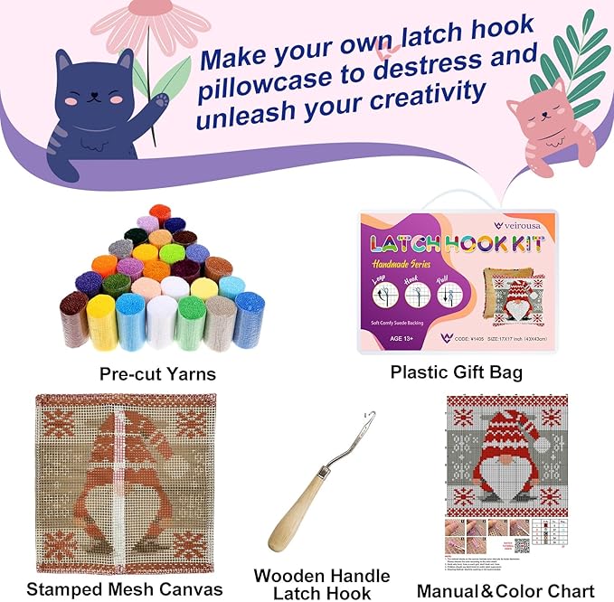 Cute Penguin Latch Hook Kits for Adults Kids Beginners Cartoon Animals Latch Hook Pillow Kit Pre-Printed Latch Hook Rug Kits Cross-stitch Cushion for Home Sofa Decoration 17x17 in. Craft Gift