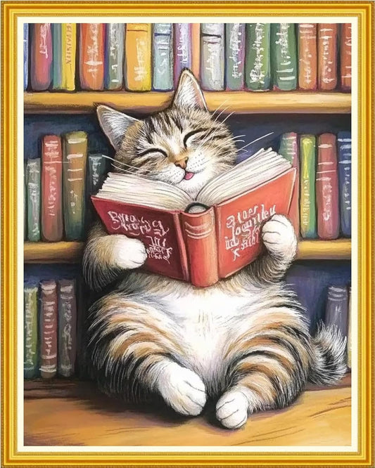 Hopeart Stamped Cross Stitch Kits for Beginner Embroidery Kits for Beginners Adults DIY 11CT Cross Stitch Patterns Needlepoint Kits Crossstitching Kits-Cat Reading 16x20 inch