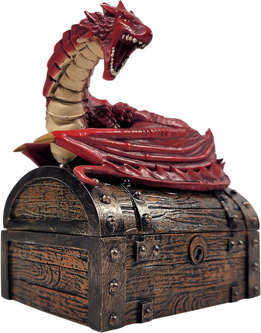 Forged Dice Co. Wyvern Dice Box with Lock and Key - Dragon Storage Chest Compatible with Dungeons and Dragons, D&D Miniatures, Dnd Accessories - Fits up to 4 Standard Polyhedral Sets - Red