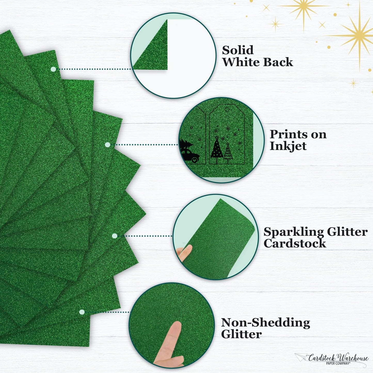 Cardstock Warehouse Diamond Print Inkjet Glitter - Premium Green Glitter Cardstock Paper – 15 Sheets, 8.5 x 11" - 104 lb/280 GSM for Inkjet Printing, Die-Cutting, Card Making, Crafts, and DIY Projects
