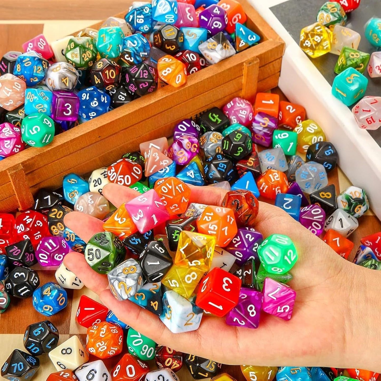 Yilloog 210 Pcs Compatible with DND Dice Sets Bulk Polyhedral Dice with Drawstring Bag Dice Multi Role Playing Table Game D4 D6 D8 D10 D% D12 D20 Compatible with Dungeons and Dragons (Mixed Style)