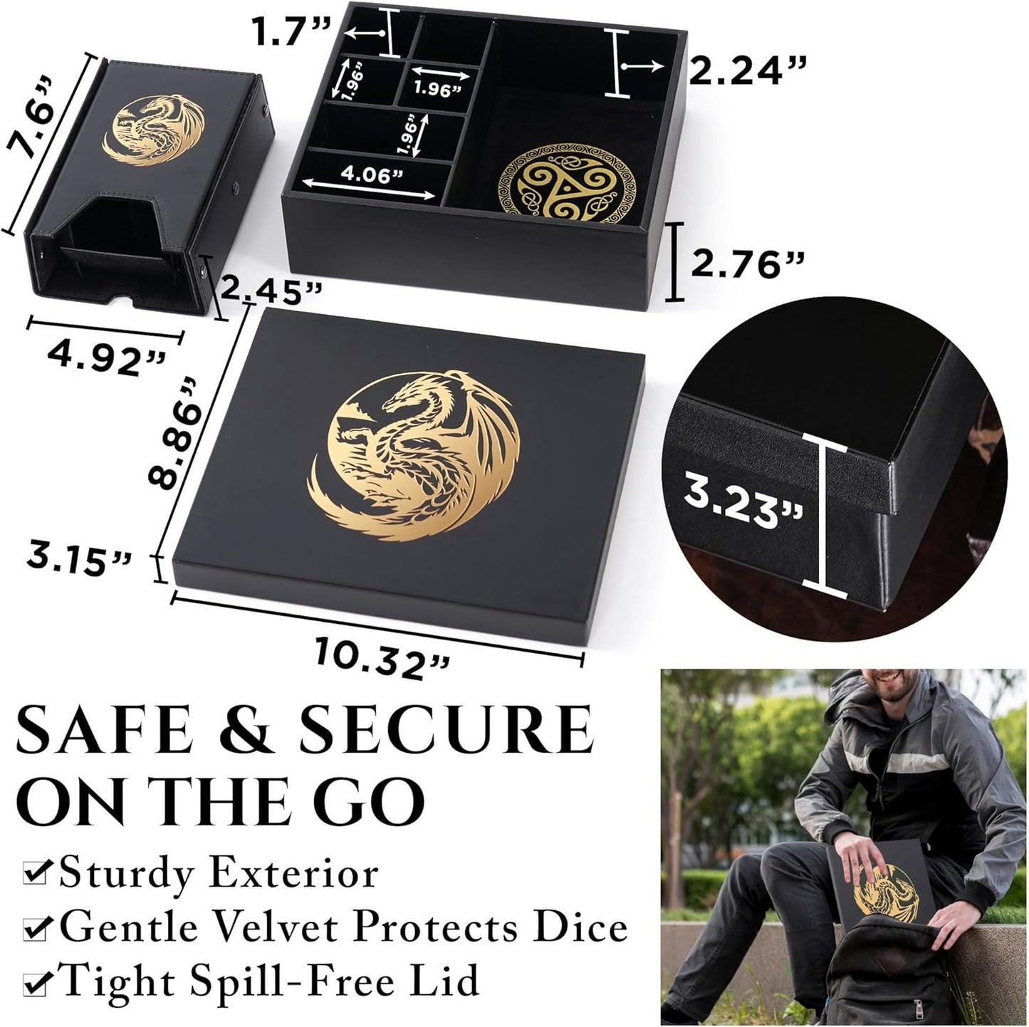 Dice Tray and Dice Tower for DND: All-in-One Tray, Storage & Large Tower for Random Rolls - Stores Your Sets, Mini's etc, Perfect for D&D and RPG Gift Accessories (Gold Dragon)