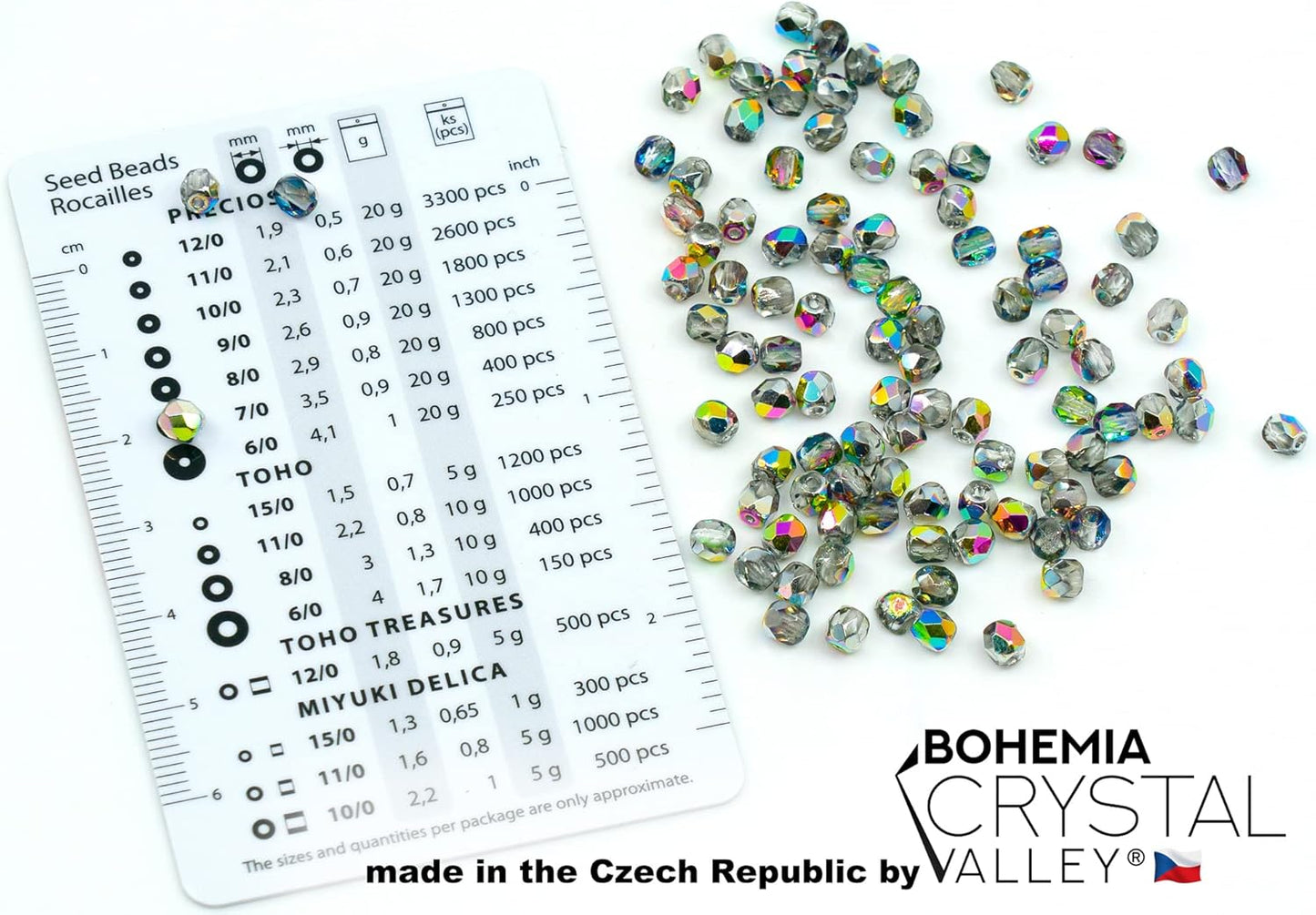 1.8 oz (50g, Approx. 600pcs) of Faceted Fire Polished Pressed Czech Glass Beads 4mm (0.16in), Crystal Vitrail 00030-28101 BCV
