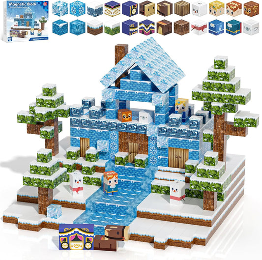 100pcs Magnetic Blocks, Magnetic Blocks for Kids Ages 4-8, Magnetic Cubes Sets for Frozen Princess Castle Build, Stacking Magnets for Kids, Birthday Gifts for Boys and Girls Age 3+ Years Old